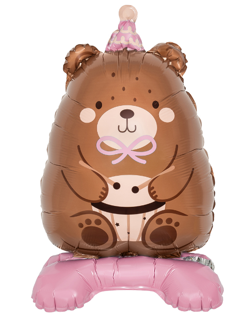 Шар 3D (24"/61 см), Фигура, мишка в розовом колпачке, 1 шт, 26941P